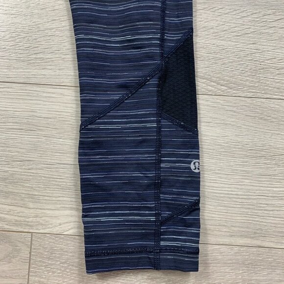 Lululemon Pace Rival Run Crop Leggings Cyber Stripe Naval Blue Black - Picture 9 of 16